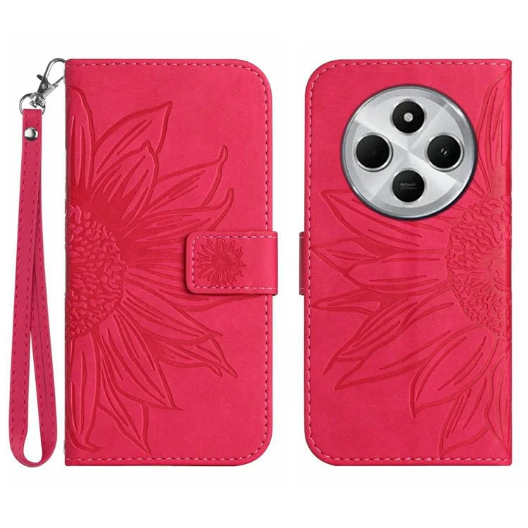 HT04 For Xiaomi Redmi 14C 4G Case Sunflower Imprint Leather Wallet Phone Cover with Wrist Strap