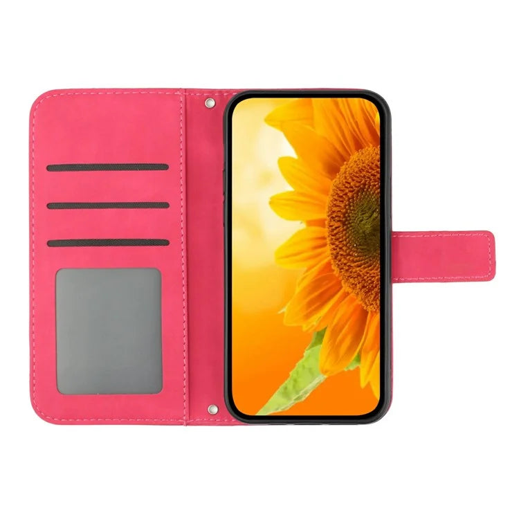 HT04 For Xiaomi Redmi 14C 4G Case Sunflower Imprint Leather Wallet Phone Cover with Wrist Strap