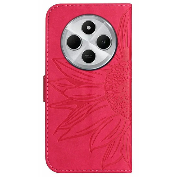 HT04 For Xiaomi Redmi 14C 4G Case Sunflower Imprint Leather Wallet Phone Cover with Wrist Strap