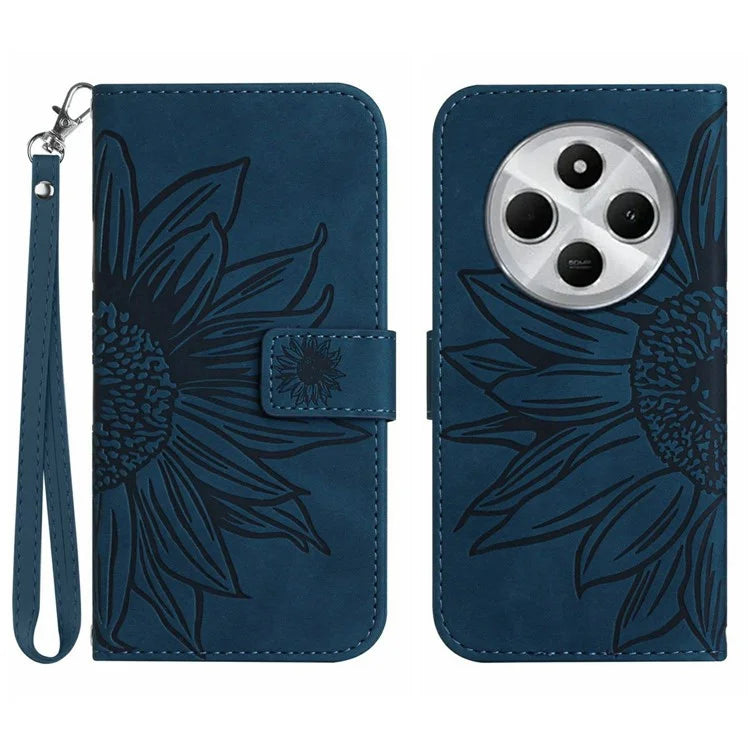 HT04 For Xiaomi Redmi 14C 4G Case Sunflower Imprint Leather Wallet Phone Cover with Wrist Strap