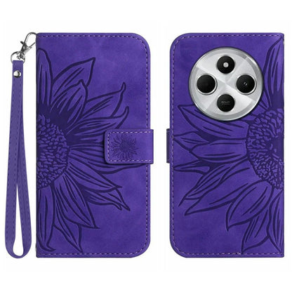 HT04 For Xiaomi Redmi 14C 4G Case Sunflower Imprint Leather Wallet Phone Cover with Wrist Strap