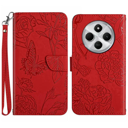 HT03 For Xiaomi Redmi 14C 4G Case Butterfly Flower Imprint Leather Phone Cover with Strap