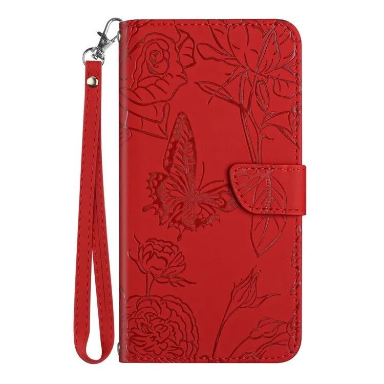 HT03 For Xiaomi Redmi 14C 4G Case Butterfly Flower Imprint Leather Phone Cover with Strap