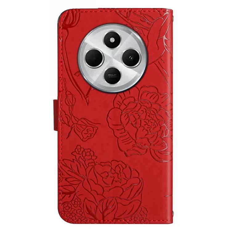 HT03 For Xiaomi Redmi 14C 4G Case Butterfly Flower Imprint Leather Phone Cover with Strap
