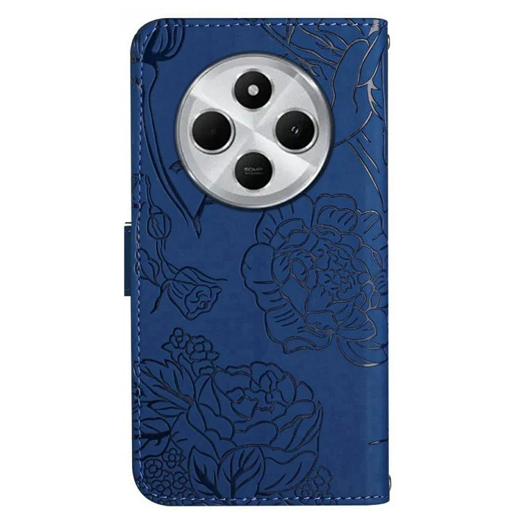 HT03 For Xiaomi Redmi 14C 4G Case Butterfly Flower Imprint Leather Phone Cover with Strap