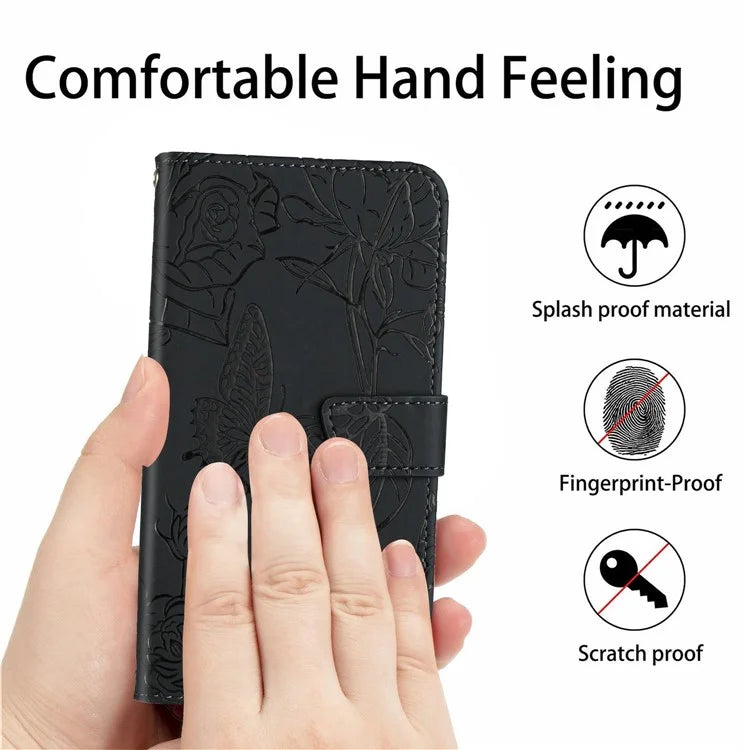 HT03 For Xiaomi Redmi 14C 4G Case Butterfly Flower Imprint Leather Phone Cover with Strap