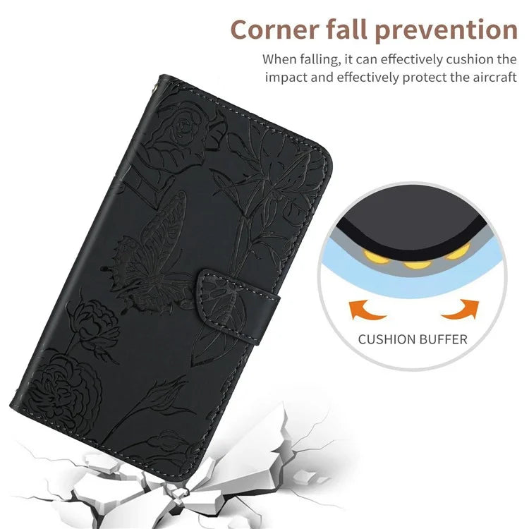 HT03 For Xiaomi Redmi 14C 4G Case Butterfly Flower Imprint Leather Phone Cover with Strap
