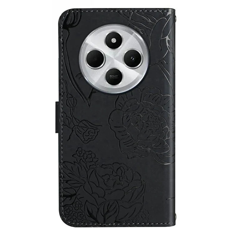 HT03 For Xiaomi Redmi 14C 4G Case Butterfly Flower Imprint Leather Phone Cover with Strap