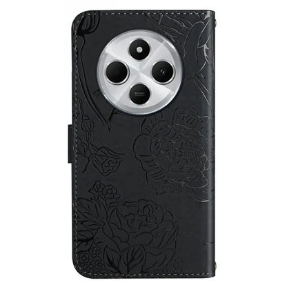 HT03 For Xiaomi Redmi 14C 4G Case Butterfly Flower Imprint Leather Phone Cover with Strap