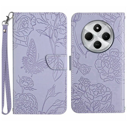 HT03 For Xiaomi Redmi 14C 4G Case Butterfly Flower Imprint Leather Phone Cover with Strap