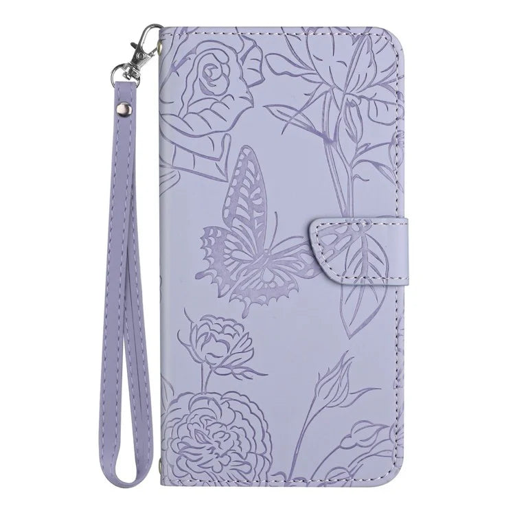 HT03 For Xiaomi Redmi 14C 4G Case Butterfly Flower Imprint Leather Phone Cover with Strap