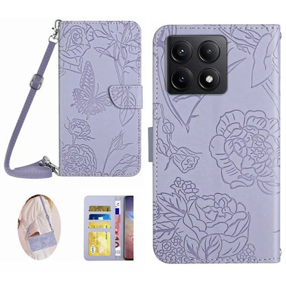 HT03 For Xiaomi 14T Case Anti-Drop Leather Phone Cover Butterfly Flower Imprint
