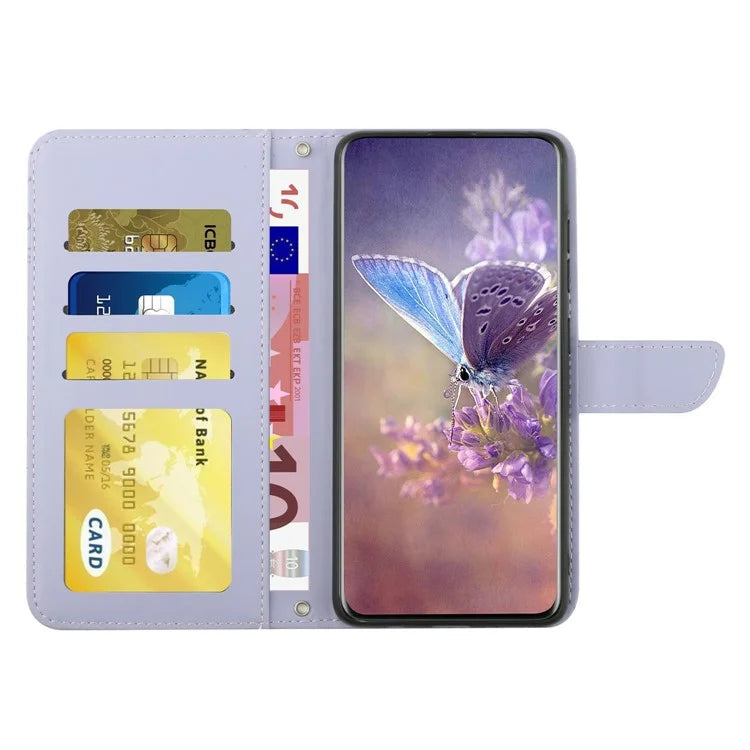 HT03 For Xiaomi 14T Case Anti-Drop Leather Phone Cover Butterfly Flower Imprint