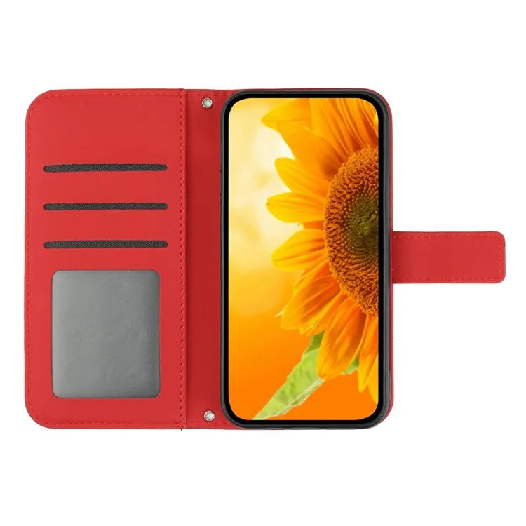 HT04 For Xiaomi 14T Case Sunflower Imprint Leather Wallet Phone Cover with Wrist Strap