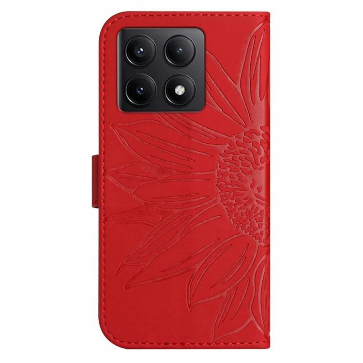 HT04 For Xiaomi 14T Case Sunflower Imprint Leather Wallet Phone Cover with Wrist Strap