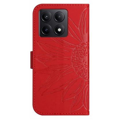 HT04 For Xiaomi 14T Case Sunflower Imprint Leather Wallet Phone Cover with Wrist Strap