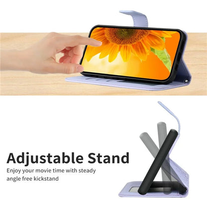 HT04 For Xiaomi 14T Case Sunflower Imprint Leather Wallet Phone Cover with Wrist Strap
