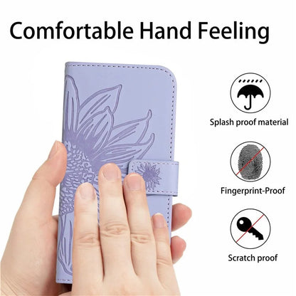 HT04 For Xiaomi 14T Case Sunflower Imprint Leather Wallet Phone Cover with Wrist Strap