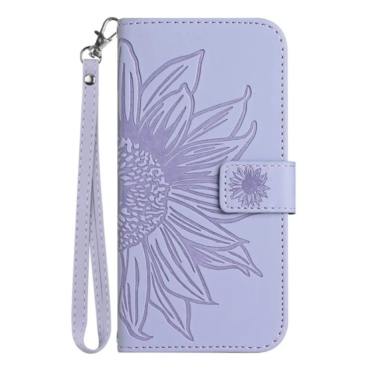 HT04 For Xiaomi 14T Case Sunflower Imprint Leather Wallet Phone Cover with Wrist Strap