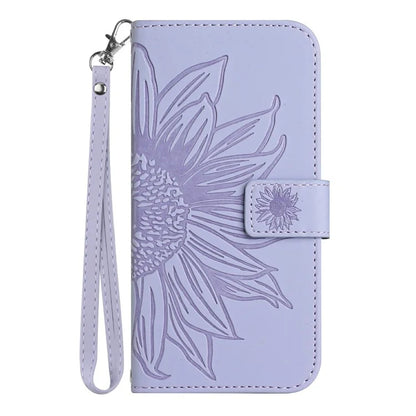 HT04 For Xiaomi 14T Case Sunflower Imprint Leather Wallet Phone Cover with Wrist Strap