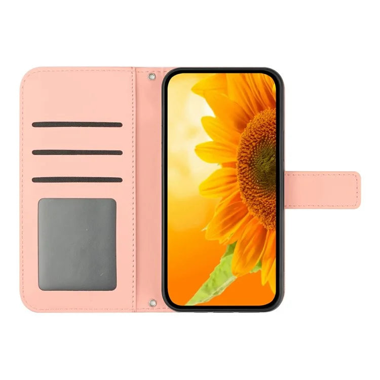 HT04 For Xiaomi 14T Case Sunflower Imprint Leather Wallet Phone Cover with Wrist Strap