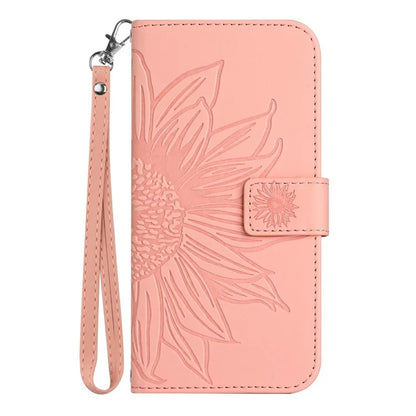 HT04 For Xiaomi 14T Case Sunflower Imprint Leather Wallet Phone Cover with Wrist Strap