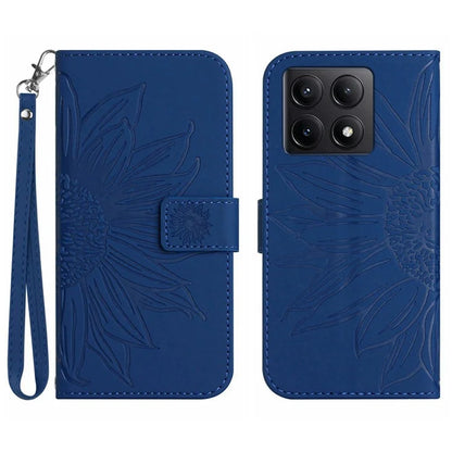 HT04 For Xiaomi 14T Case Sunflower Imprint Leather Wallet Phone Cover with Wrist Strap