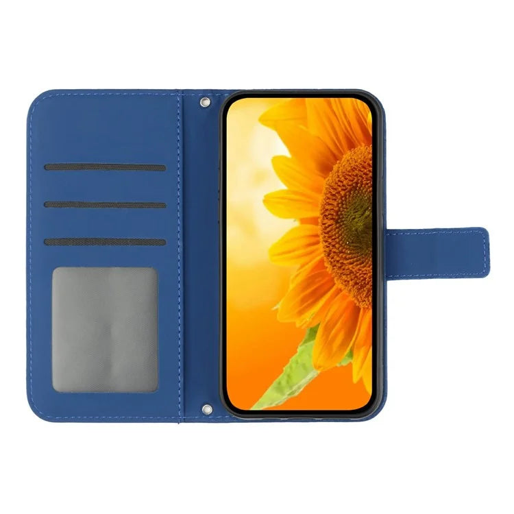HT04 For Xiaomi 14T Case Sunflower Imprint Leather Wallet Phone Cover with Wrist Strap