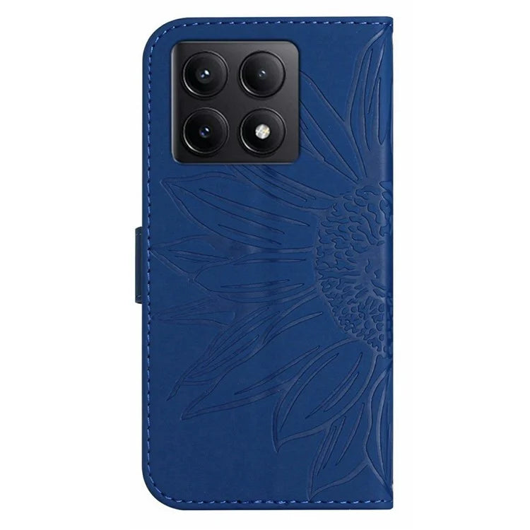 HT04 For Xiaomi 14T Case Sunflower Imprint Leather Wallet Phone Cover with Wrist Strap