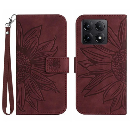 HT04 For Xiaomi 14T Case Sunflower Imprint Leather Wallet Phone Cover with Wrist Strap
