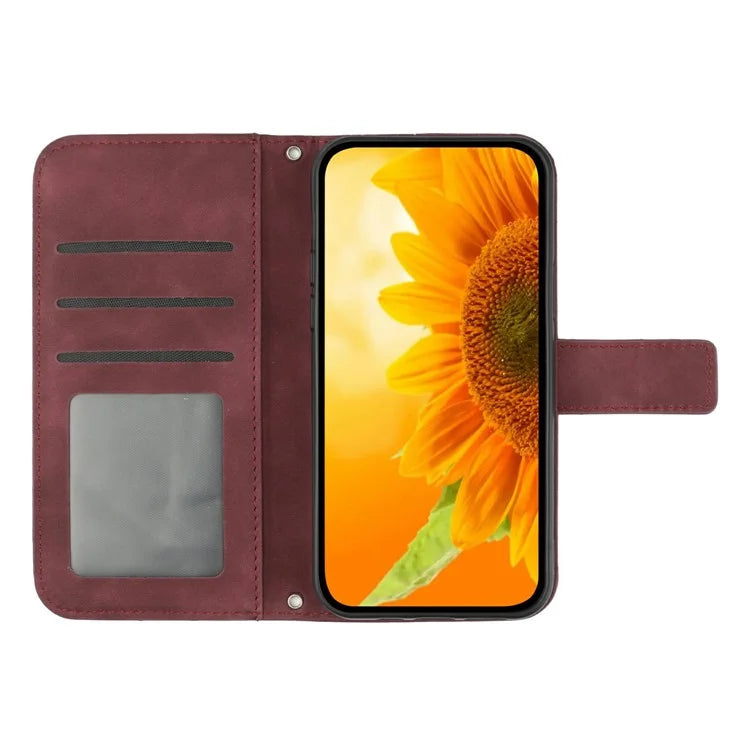HT04 For Xiaomi 14T Case Sunflower Imprint Leather Wallet Phone Cover with Wrist Strap