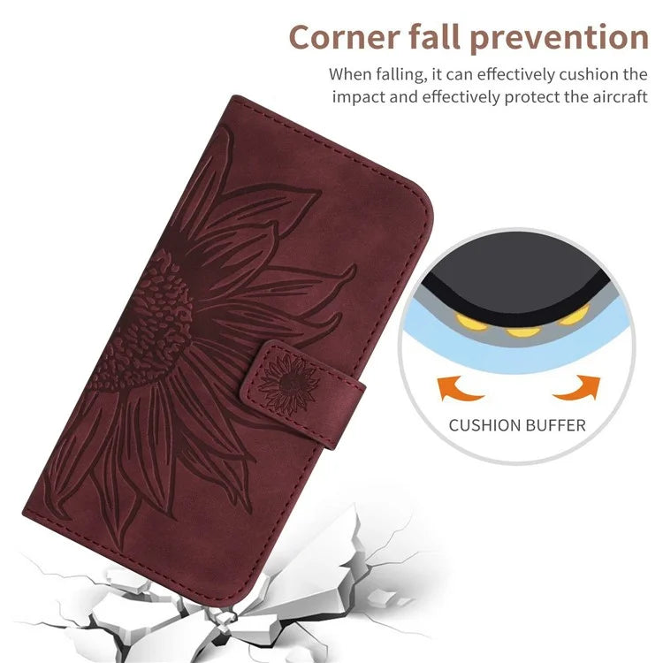 HT04 For Xiaomi 14T Case Sunflower Imprint Leather Wallet Phone Cover with Wrist Strap