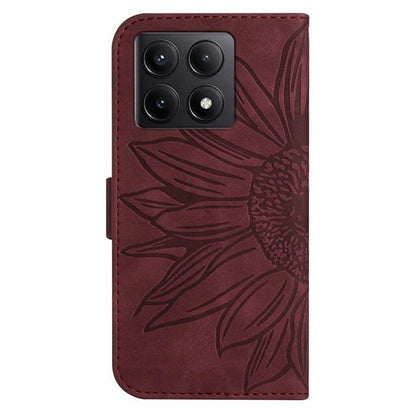 HT04 For Xiaomi 14T Case Sunflower Imprint Leather Wallet Phone Cover with Wrist Strap