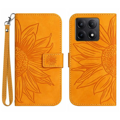 HT04 For Xiaomi 14T Case Sunflower Imprint Leather Wallet Phone Cover with Wrist Strap