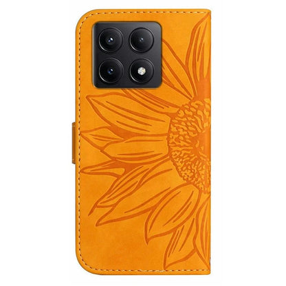 HT04 For Xiaomi 14T Case Sunflower Imprint Leather Wallet Phone Cover with Wrist Strap