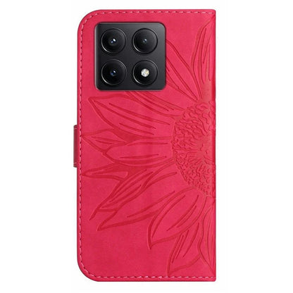 HT04 For Xiaomi 14T Case Sunflower Imprint Leather Wallet Phone Cover with Wrist Strap
