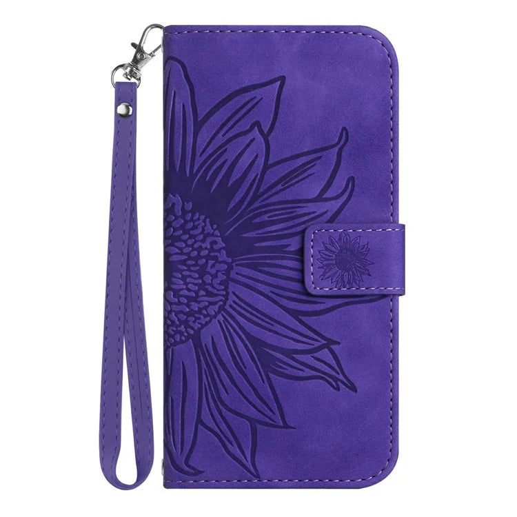 HT04 For Xiaomi 14T Case Sunflower Imprint Leather Wallet Phone Cover with Wrist Strap