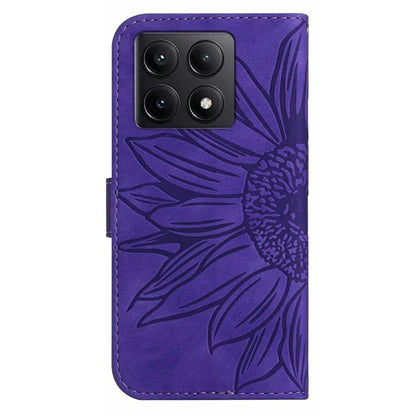 HT04 For Xiaomi 14T Case Sunflower Imprint Leather Wallet Phone Cover with Wrist Strap