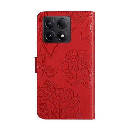 HT03 For Xiaomi 14T Case Butterfly Flower Imprint Leather Phone Cover with Strap