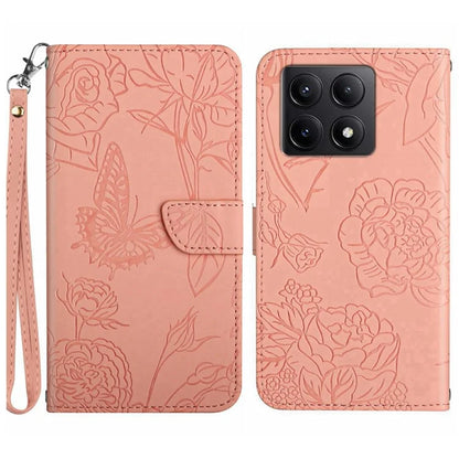 HT03 For Xiaomi 14T Case Butterfly Flower Imprint Leather Phone Cover with Strap