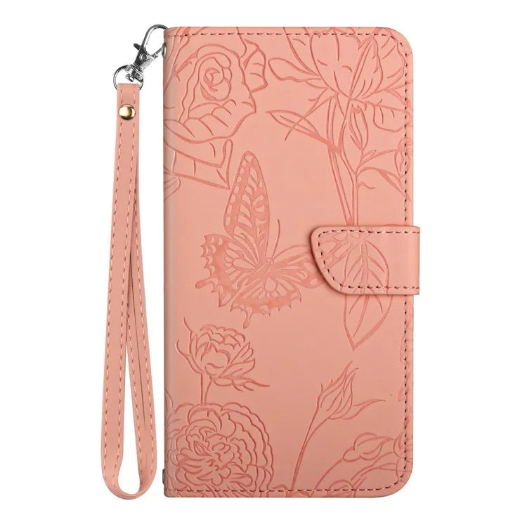 HT03 For Xiaomi 14T Case Butterfly Flower Imprint Leather Phone Cover with Strap