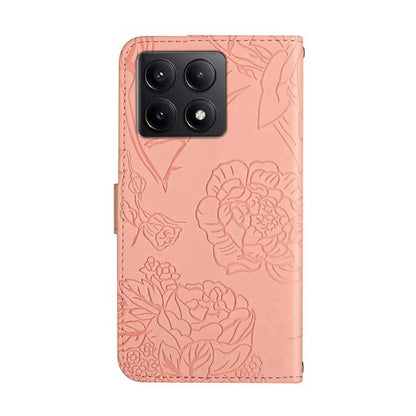 HT03 For Xiaomi 14T Case Butterfly Flower Imprint Leather Phone Cover with Strap