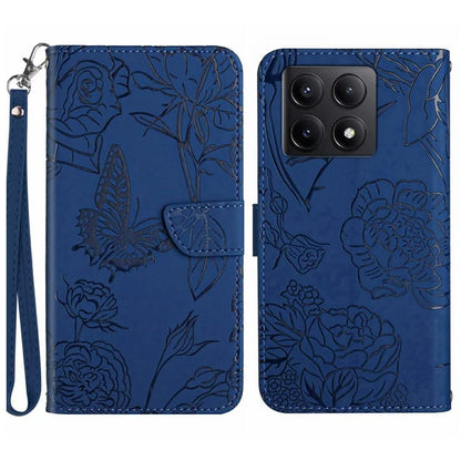 HT03 For Xiaomi 14T Case Butterfly Flower Imprint Leather Phone Cover with Strap