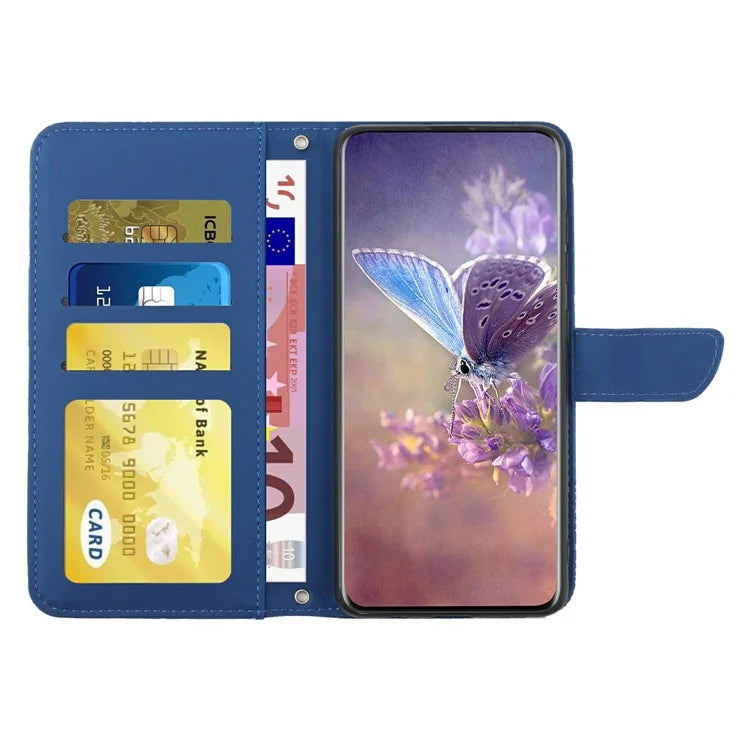 HT03 For Xiaomi 14T Case Butterfly Flower Imprint Leather Phone Cover with Strap
