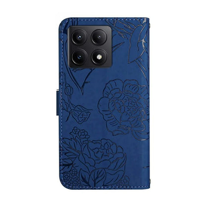 HT03 For Xiaomi 14T Case Butterfly Flower Imprint Leather Phone Cover with Strap