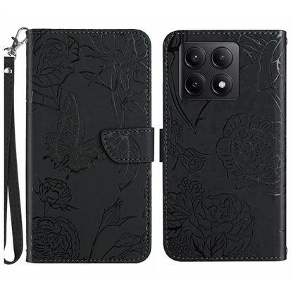 HT03 For Xiaomi 14T Case Butterfly Flower Imprint Leather Phone Cover with Strap