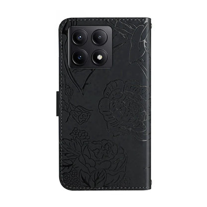 HT03 For Xiaomi 14T Case Butterfly Flower Imprint Leather Phone Cover with Strap