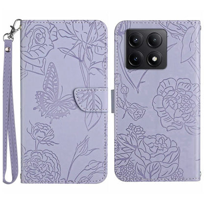 HT03 For Xiaomi 14T Case Butterfly Flower Imprint Leather Phone Cover with Strap