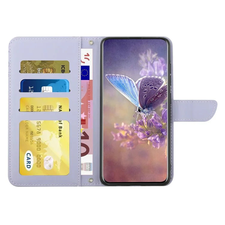 HT03 For Xiaomi 14T Case Butterfly Flower Imprint Leather Phone Cover with Strap