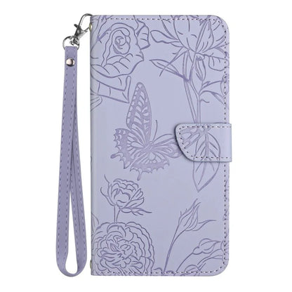 HT03 For Xiaomi 14T Case Butterfly Flower Imprint Leather Phone Cover with Strap